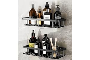 OUDUDIANZI 2 Pezzi Mensola Doccia Senza Foratura, Mensole Bagno Senza Foratura, Mensola Doccia Adesiva, Mensola da Doccia Organizzatore, Porta Doccia Senza Foratura con 4 Ganci per Appendere Rasoi e Spugne