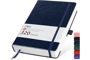 YIEO Notebook A5, Hardback A5 Notebook Thick Journal Notebook 320 Pages 100GSM A5 Lined Note Book Hardcover Notepad with Inner Pocket, Pen Loop, Elastic Closure and 2 Ribbon Page Marker,14.5 x 21cm-Blue