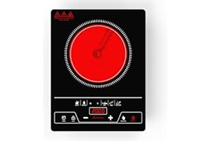 ‎VBGK VBGK Glaskeramikkochfeld,Glaskeramik Kochfeld 1 Platte Tragbar,220V 2000 W Kochplatten Herdplatte mit LED-Touch-Steuerung,8 Leistungsstufen,4-Stunden Timer,Sicherheitsverriegelung,Restwärmeanzeige