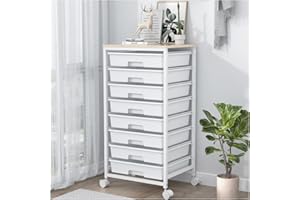 SYKIARIOL 8 Drawers Rolling Storage Trolley, Utility Storage Cart on Lockable Wheels with Plastic Drawers, Multipurpose Mobile Organizer Unit for Living Room,Bedroom,School,Beauty, White