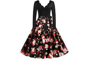 EFOFEI Womens Christmas Dresses Sexy Vintage 1950s Retro Dresses for Women V Neck Long Sleeve Party Dress