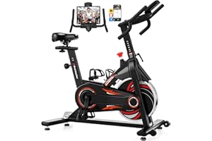 Advamsoler Exercise Bike, Spin Bike with App for Home Use, Indoor Cycling Bike with Curved Handlebar, Stationary Bike with LCD Display & Bluetooth Connection, Comfortable Seat, 350LBS Capacity