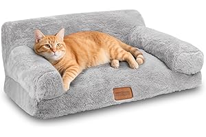 Nobleza Cat Sofa Bed for Indoor Cats, Fluffy Faux Rabbit Fur Cat Couch with Removable Washable Cover, Non-Woven Wrapped Padding, Non-Slip Bottom Pet Bed for Cats Small Dog Puppy Kitten 60x45x30cm Grey