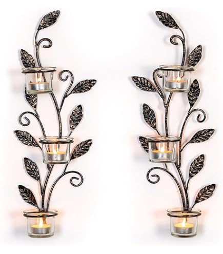 Lot De 2 Bougeoirs Muraux Dorés - Walasis En Métal Pour Décoration De