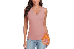 WOWENY débardeur Femme avec Dentelle Thermique sans Manches Hiver Chemise Thermique col en v Chaud Gilet Maillot de U14caraco,
