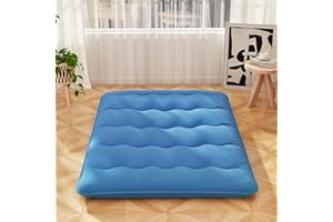 COSTWAY Japanese Floor Mattress, 10cm Thick Futon Mattress Tatami Mat Sleeping Pad with Carry Bag & Washable Cover, Foldable Roll Up Bed Mat for Lounger Dorm Camping (Navy Blue, Double)