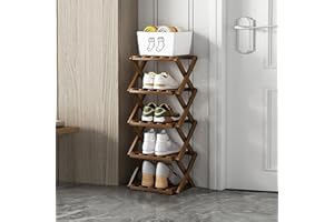 XZXWZX Étagère à chaussures, pliante, en bambou, étagère pour entrée, placard, chambre à coucher, couloir, naturelle, fonctionnelle, multifonctionnelle (couleur marron), 5 étages