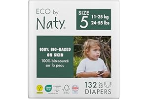 ‎NATY Pieluszki dla dzieci Eco by Naty - ekologiczne pieluszki na bazie roślin, doskonałe dla wrażliwej skóry dziecka, zapobiegają przeciekaniu (rozmiar 5, 133 sztuki)