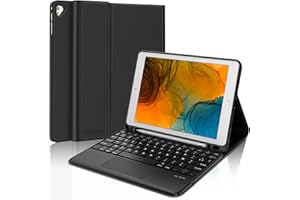 JADEMALL Coque Clavier avec Trackpad pour iPad 6eme/5eme Generation 2018/2017, AZERTY Clavier avec Pavé Tactile pour iPad 9.7 Pouces iPad Air 2/1, Détachable sans Fil Clavier avec Porte-Crayon, Noir