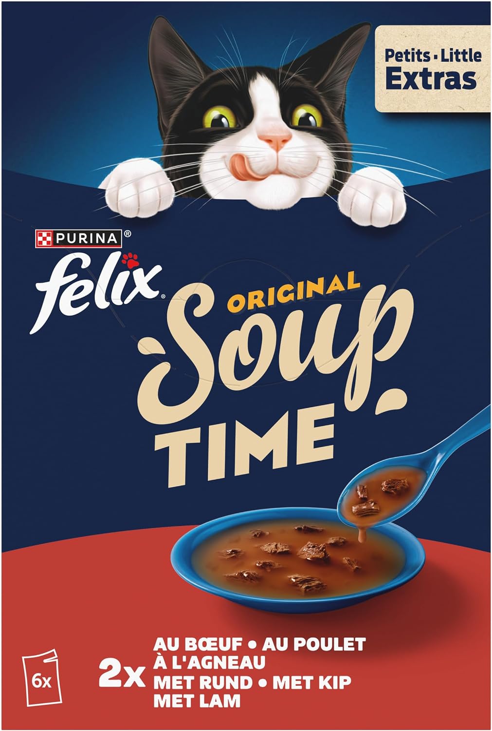 FELIX Soup Chat Adulte Boeuf Poulet Agneau | Multipack 8 boîtes | Lot de 8 boîtes contenant 6 sachets de 48g chacun