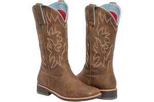 SheSole Womens Cowboy Boots Square Toe Mid Wide Calf Ladies Cowgirl Boots Brown Tan Boot