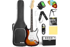 STRICH - Electric Guitar Starter Kit - Solid Body 39" Full Size Starter Kit with 10W Amplifier, Bag, Digital Tuner, Cap, Strap, Cable, Picks,