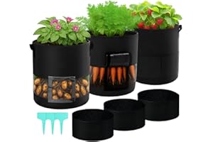 GOTGELIF 3 Pack 15 Gallon Potato Grow Bags, Breathable Plant Grow Bag With Visible Window and Handle, Thickened Large Non-woven Fabric Tomatoes Growing Bags for Vegetables/Fruits/Flowers (Black)