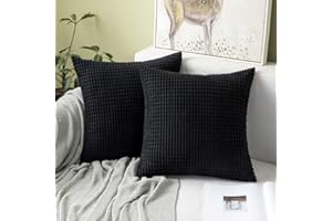 MIULEE 2er Set Kissenbezüge Kordsamt Dekokissen Kissenbezug Sofakissen Dekorativ Couchkissen Kissenhülle Bezug Weich für Wohnzimmer Schlafzimmer 45x45 cm, 18x18 Inch Schwarz