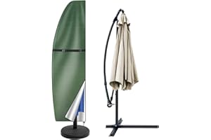 Teynewer Parasol Cover Waterproof, Cantilever Parasol Protective Covers with Telescopic Pole and Zipper Fit for 1 to 3 m Large Umbrella Patio Parasol Weatherproof UV-Anti Windproof, Green