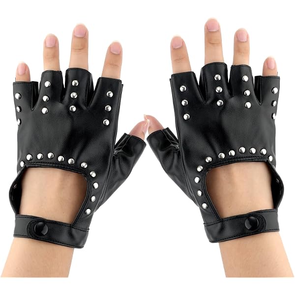 Sintege Gants Punk Demi-Doigt Femme - Cuir PU, Style Rock, Pour Concert, Vélo, Conduite