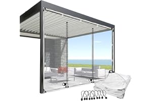 JIWQDY Outdoor Clear Tarp Curtain Heavy Duty Waterproof Tarpaulin Side Panels with Zip Door Partition Rain Curtain for Pergola, Porch, Gazebo, Patio(2.2x2.5m/7.2x8.2ft)