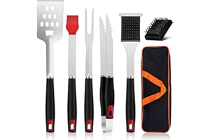 BBQ Accessories, Onader 7PCS Stainless Steel Barbecue Tools Set for Men, Outdoor Grill Utensils Set with Storage Bag for Cooking Camping Grilling, Heavy Duty & Dishwasher Safe, Heat Resistant