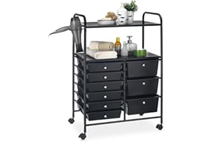 IDIMEX Carrito de baño Marita con 9 cajones, bonito estante de baño en negro, moderno carrito auxiliar con 2 estantes