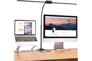 EppieBasic Desk Lamp with Base, 24W Led Double Head Desk Lamp for Home Office, Eye-Caring Architect Task Lighting, Dimmable Dual Bar Light for Monitor Work, Study, and Reading