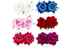 Cinaci 6 Pieces Wedding Party Prom Double Rose Flower French Twist Hair Side Combs Slides with 20 Teeth Floral Hair Pins Headpieces Accessories for Women Girls