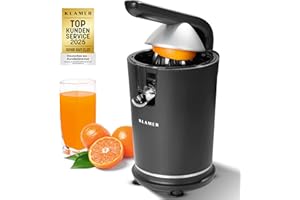 ‎KLAMER KLAMER Saftpresse elektrisch mit zwei Presskegeln – Zitruspresse für Orangen, Zitronen, Limetten & Grapefruit, Hohe Saftausbeute, Entsafter, BPA frei, Spülmaschinengeeignet