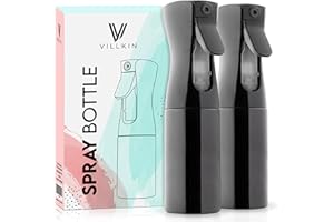 Villkin Butelka z rozpylaczem, zestaw 2 sztuk, bardzo delikatna mgiełka z pojemnikiem 200 ml, idealna do prasowania lub dla fryzjerów (zestaw 2 szt., czarny/czarny)