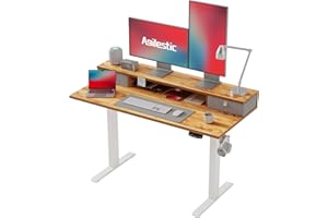 Agilestic Biurko z regulacją wysokości z dwiema szufladami, 120 x 60 cm, elektryczne biurko komputerowe z funkcją pamięci, biurko biurowe i domowe, jasnobrązowe