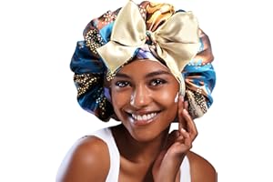 YAKASU Bonnet de Nuit - Réutilisable Bonnet Satin Large XL Cheveux Nuit Élastique Double Couche Capuchon Chapeau de Sommeil Long Très Grand pour Couchage Maquillage