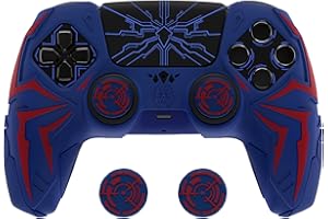 PlayVital Cover Controller per ps5 Joystick Custodia Silicone Skin Antiscivolo Grip Ergonomico, 2 Copri Analogici e 6 Adesivi, Adatto per ps5 Base di Ricarica, Cyber Spider - Blu&Rosso