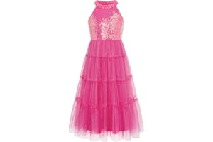 GRACE KARIN Mädchen Prinzessin Kleider Neckholder Pailletten Tüll Festliches Geburtstag Party Hochzeit Blumenmädchen Kleid 6-12 Jahre