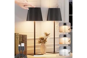 SKELO Lampe de Table Sans Fil à Intensité Variable Tactile Batterie 3 Températures de Couleur IP54 4000 mAh Convient pour l'intérieur et l'extérieur Rechargeable USB-C Matériau Métallique Noir 2 Pièces