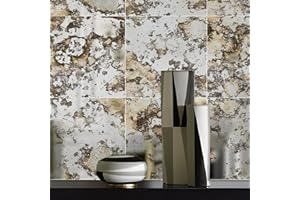 funlife Vintage Mirror Effect Wall Panels, Faux Rusty Antique Mirror Tiles, Humidity Square 12PCS