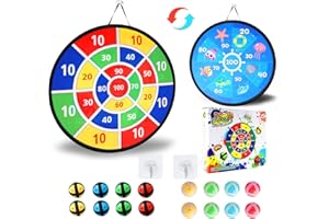 DAOUZL Jeu de Flechette Enfant, Sûr Enfants de Fléchettes avec 16 Balles, Cible de Fléchettes Velcro, Jeu de Fléchettes Double Face Pliable, Jeux de Fête, Cadeau pour garçons Filles,66cm
