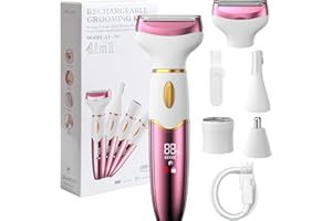 Koeutoze Afeitadora Eléctrica para Mujer, 4 in 1 USB Recargable Eléctrico Depiladora sin Dolor, Recortadora Femenina Electrica Impermeable, Impermeable IPX7, Wet&Dry Depiladora Mujers Zona Intima para