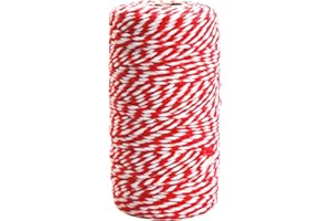 Rumyve 100m Cotton String,Red and White Bakers Twine Butcher Thread,Durable Decorative Twine Rope for Gift Wrapping Ornament DIY Crafts Handmade Arts Gardening Baking Decor