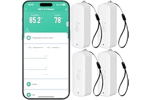 Comboss Sensore di temperatura e umidità wireless per interni ed esterni con allarme di notifica app remota, per serra, cantina vino (1 pezzo) (4 pezzo)