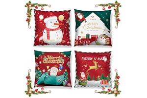 TOLOYE 4 poszewki na poduszkę bożonarodzeniową, Święty Mikołaj i bałwan, 45 x 45 cm, czerwona kreskówka, dekoracja bożonarodzeniowa, poszewka na poduszkę na sofę, Boże Narodzenie