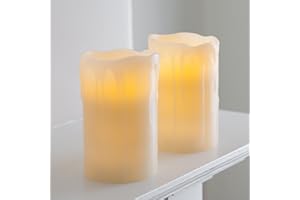 Lights4fun Coppia di Chiesa pilastro Candele a LED in Vera Cera a Batteria con Timer