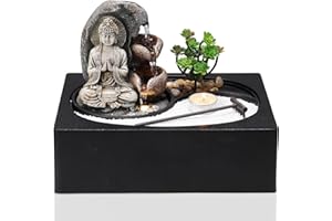 BTGGG Indoor Fountain Buddha with LED Light Candle Indoor Water Features 29 * 21 * 22CM Desktop Fengshui Meditation Zen Fountain for Relaxing Indoor Decoration, 3 Pin UK Plug Included