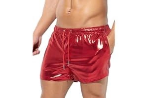 Casey Kevin Hombre Pantalones Cortos Lentejuelas Short Trajes Fiesta Casual Bolsillos Brillantes Metal Metálicos Reflectantes Sparkly Cintura Elástica Discoteca Dance Party Club Nocturno Clubwear