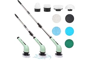 UXEN Electric Spin Scrubber, Upgraded Electric Scrubber for Cleaning, Spin Scrubber with Long Handle & 9 Replaceable Brush Heads, Bathroom Floor Shower Bathtubs Kitchen Tile Car, Green