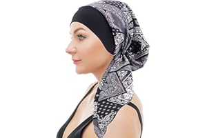 WUERKIYA Kopftuch für Frauen Kopfbedeckung Damen Chemo Kopfbedeckung Im Voraus Gebunden Set Plissiert Headwrap Schals Gap Mütze Damen -Schwarz -2