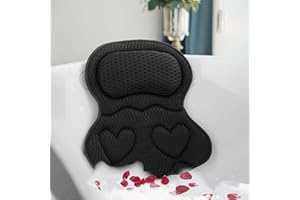 Joeyset Bath Pillows for Tub Luxury, Bath Pillow for Head and Neck, Fit Bathtub Hot Tub Relaxing Gifts for Women, Comfort 4D Air Mesh Fabric & 6 Non-Slip Suction Cups (Black)