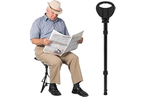 ‎ALEVMOOM ALEVMOOM Klappbarer Gehstock mit Sitz, Gehstock mit Sitzkapazität 250kg, Leichter einziehbarer Gehstockhocker für Senioren und Erwachsene, Verstellbarer Gehstockstuhl mit Kissen und Tragetasche