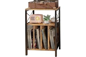 Homeiju 3-Tier Record Player Stand, Vinyl Record Storage Cabinet with Adjustable Legs, Record Player Table Holds Up to 200 Albums, Mid-Century Turntable Stand for Living Room, Bedroom, Office