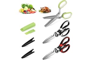 MASTEYMOH Herb Scissors Set, Kitchen Scissors with 5 Blades and Cover, Multipurpose Kitchen Herb Shears with Safety Cover and Cleaning (2 Pairs for Poultry + 1 Pair for Herb)