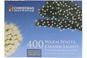 The Christmas Workshop 76180 400 Warm White LED Chaser Christmas Lights / Indoor or Outdoor Fairy Lights / 27.9 Metres / 8 Light Modes / Great For Christmas, Weddings & Gardens