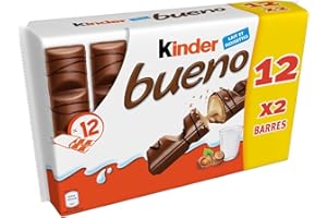 Kinder Bueno Ferrero czekolada mleczna w opakowaniu 12 sztuk, 12 x 2 batonki, rodzinna przekąska na przerwę lub po prostu do delektowania się