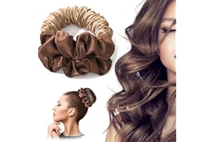 Kireida® Hitzefreier Lockenwickler zum Schlafen, Keine Hitzelocken, Haarband, weicher Schlafbinder, Scrunchie, Seidenwickler für langes Haar über Nacht (braun)